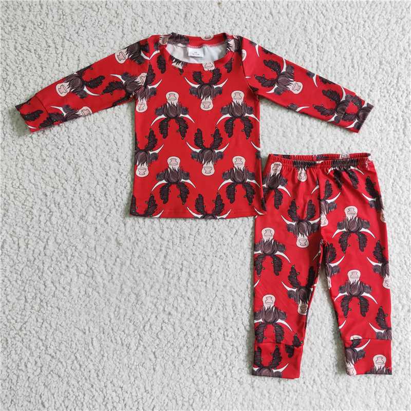 highland cow pajamas suit boy fall winter sets