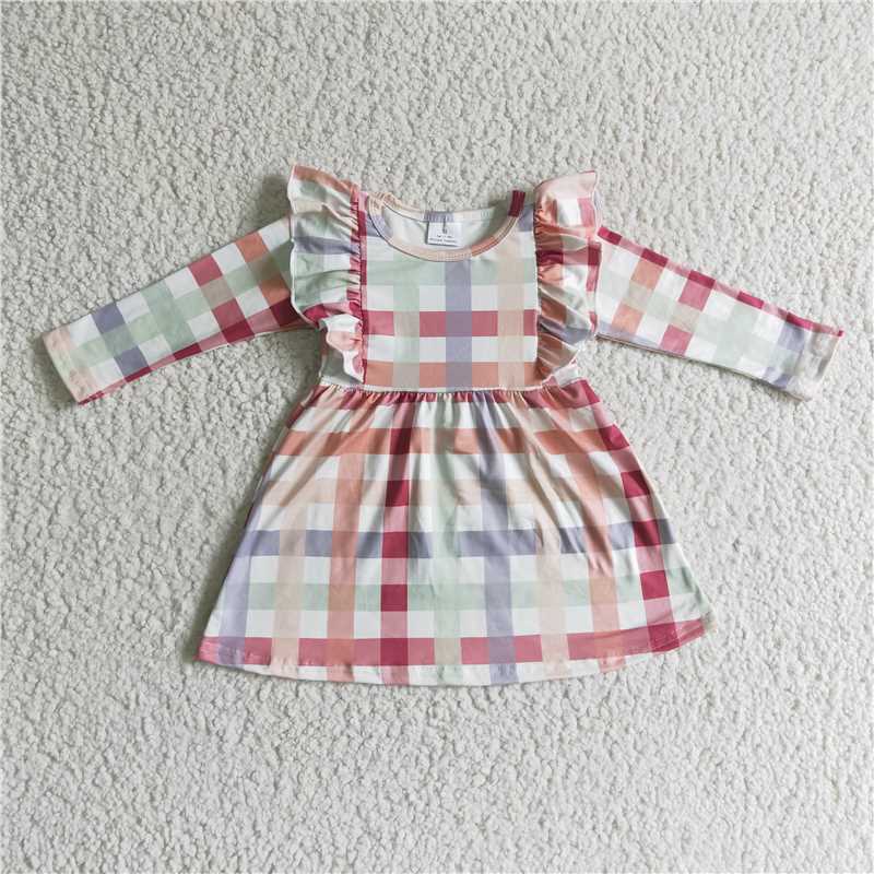 Plaid dress long sleeve girls skirt kids clothes