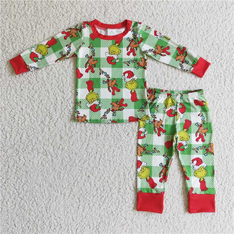 Christmas pajamas suit silbing boy match girl sleep grinch outfits kids clothes