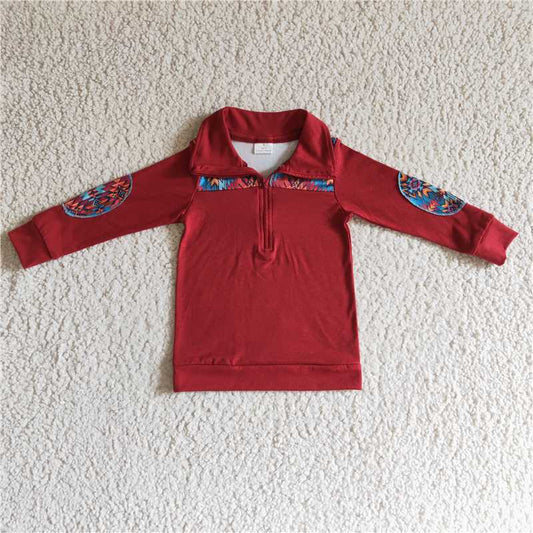 red zip pullover boys long sleeve shirt fall spring tops