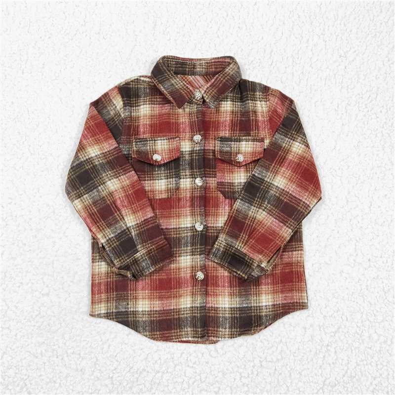 flannel shirt boys tops button pockets cardigan