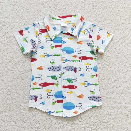 fishing short sleeve shirt boys summer button top