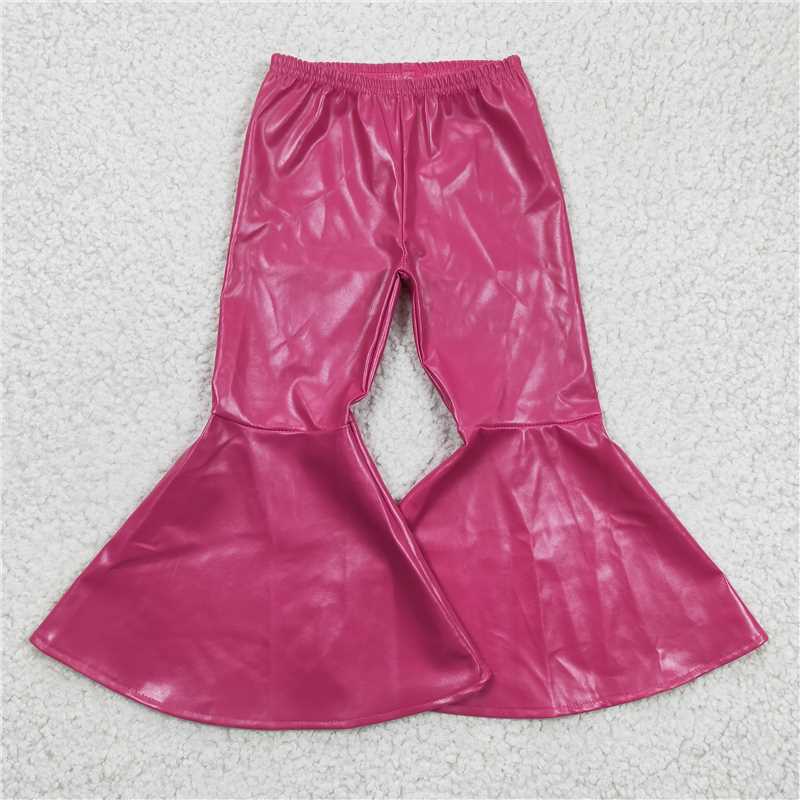 pink leather bell pants girls trousers