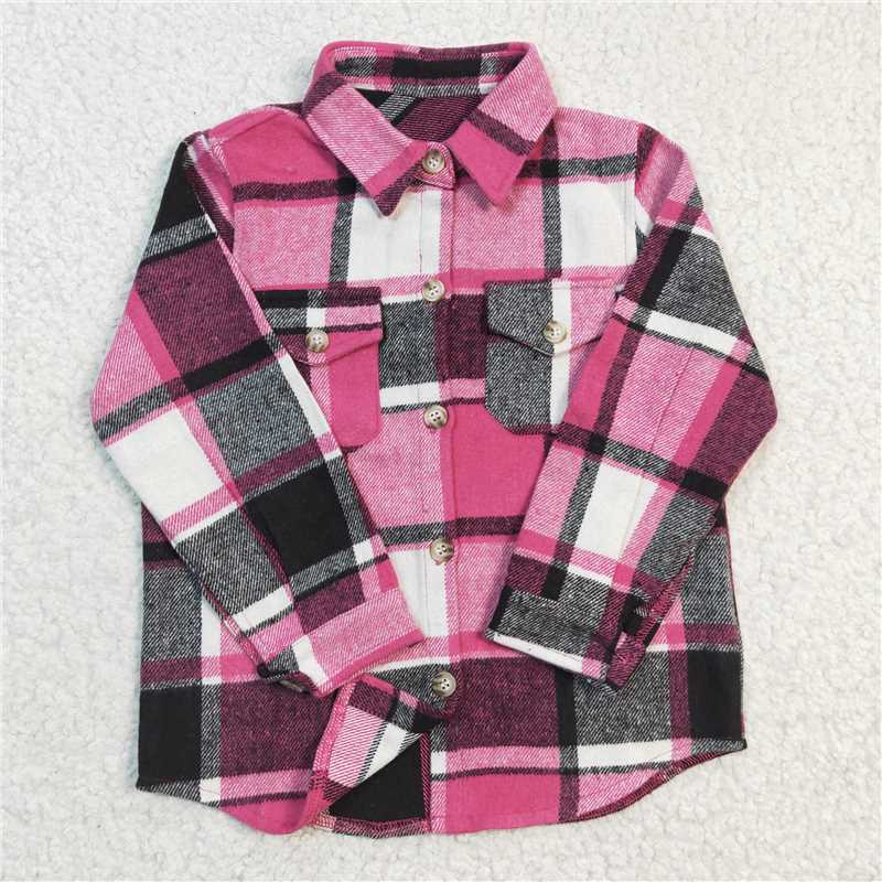 flannel shirt girls tops button pockets cardigan