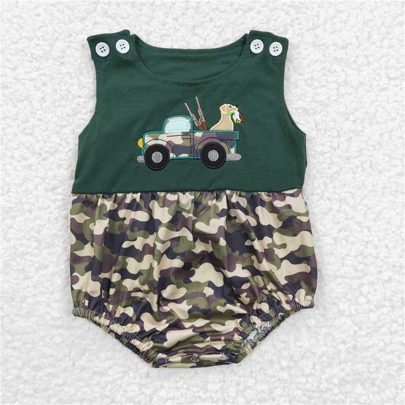 embroidery dog camo baby bubbles boys rompers