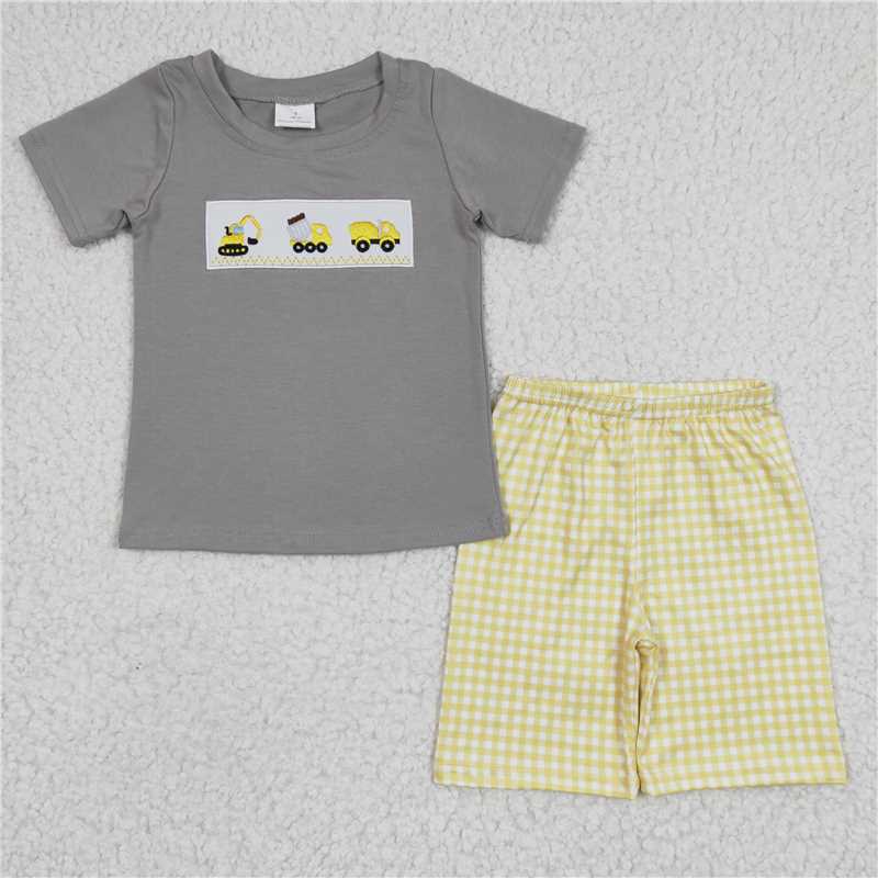 embroidered excavator boys summer sets