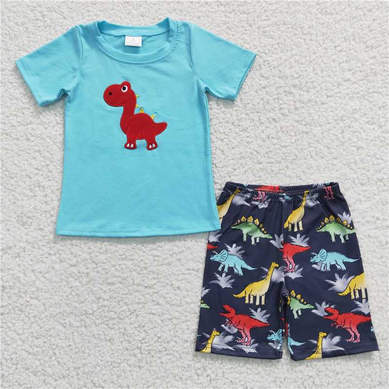 embroidered Dinosaur boys summer sets