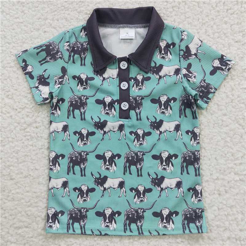 cow short sleeve shirt boys summer polo top