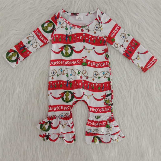 Christmas long sleeve girls baby rompers grinch jumpsuit