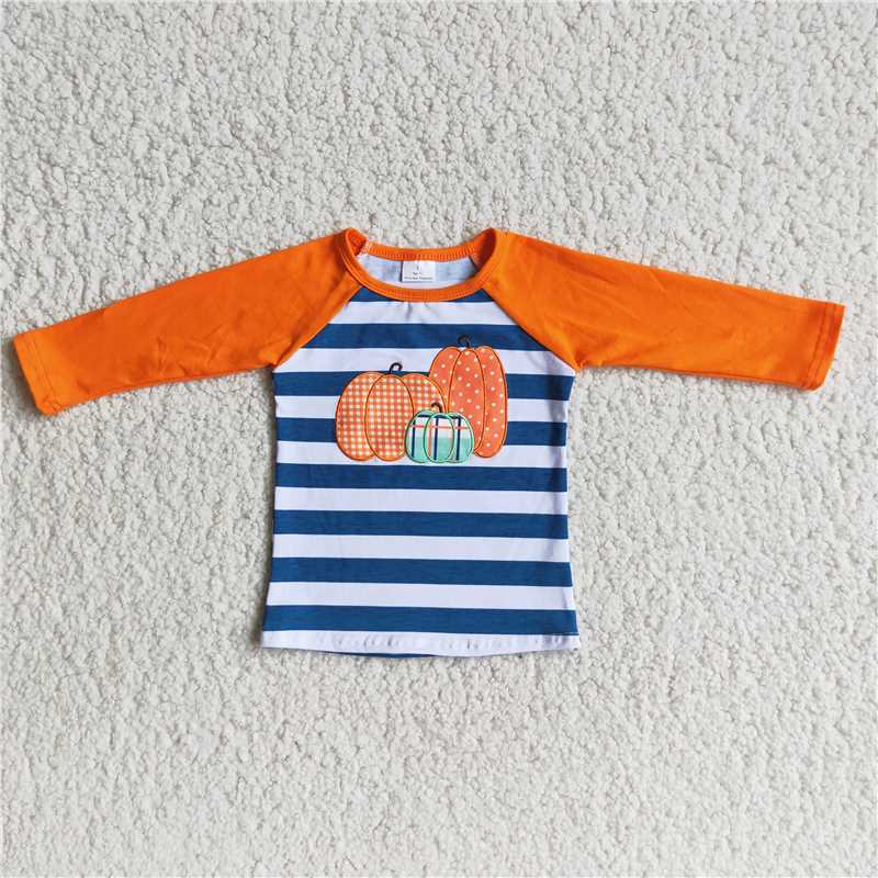 embroidery pumpkin boys long sleeve shirt orange tops