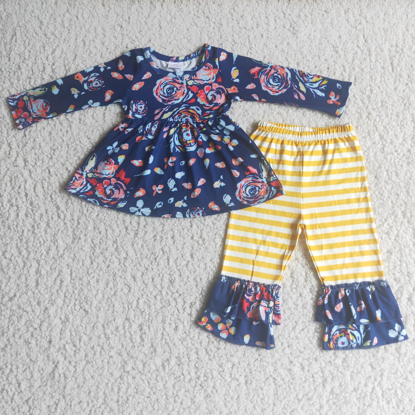 flower top stripe pants 2 pieces girl sets kids clothes