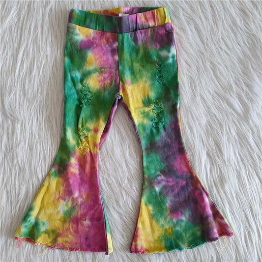 tie dye green elastic waist bell jeans