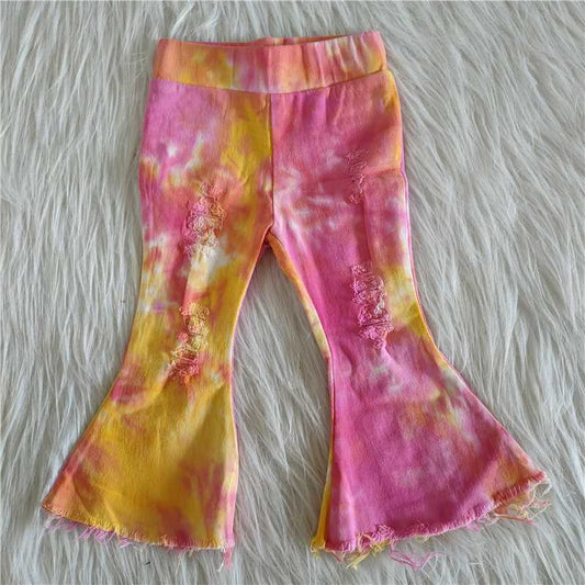 cute girls tie dye elastic waist bell jeans