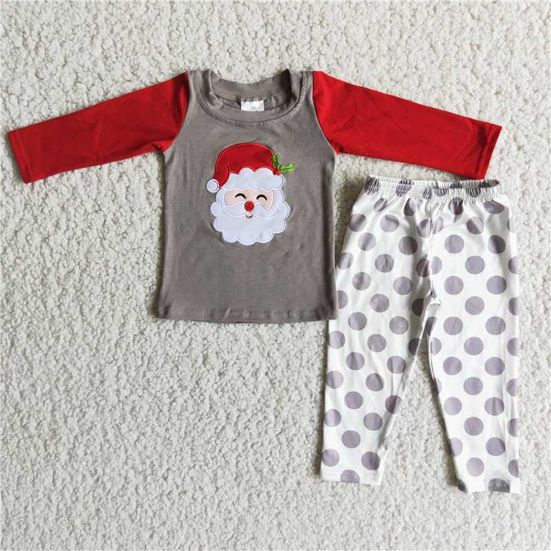 Embroidery Santa pajamas suit girls long sleeve pants 2 pieces outfits winter sets