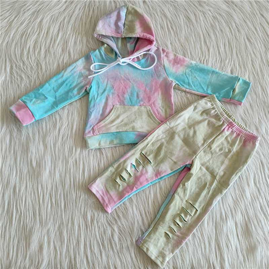 tie dye girls winter hooded top and pants set hoodie kids outfits