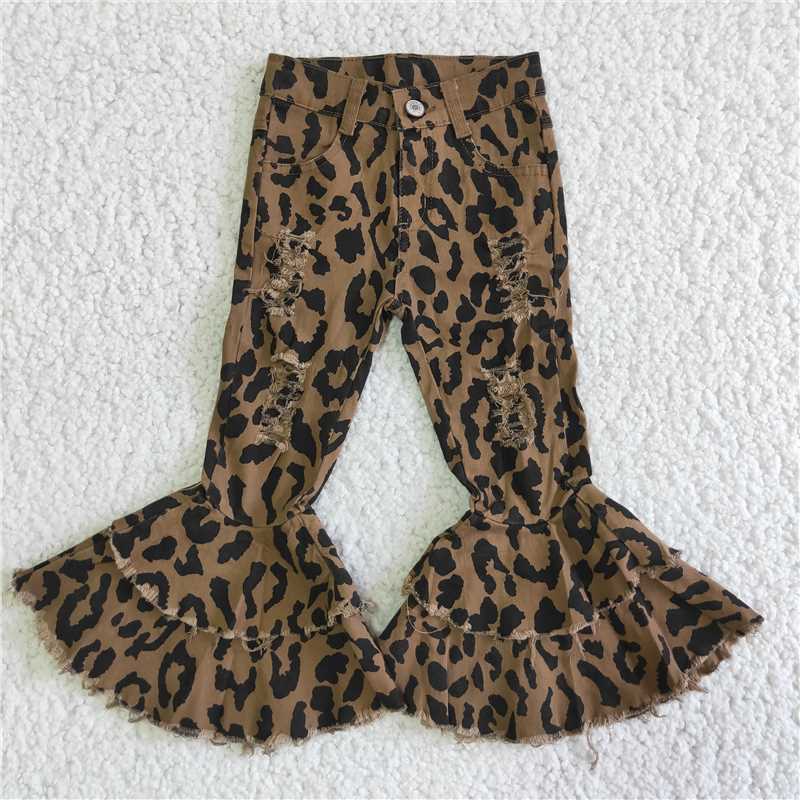 Leopard print jeans girls long pants