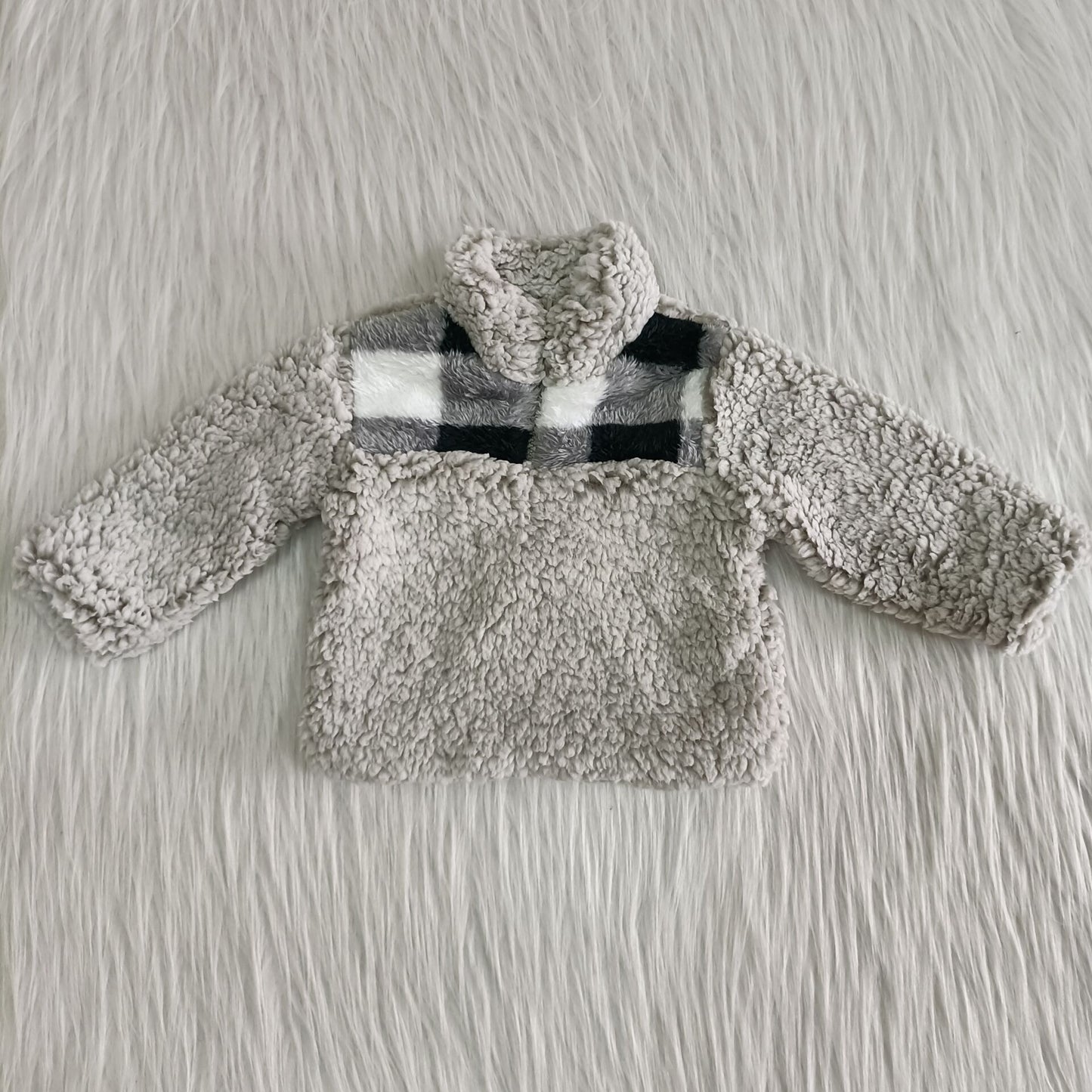 Cute grey plush jacket girls top winter fall