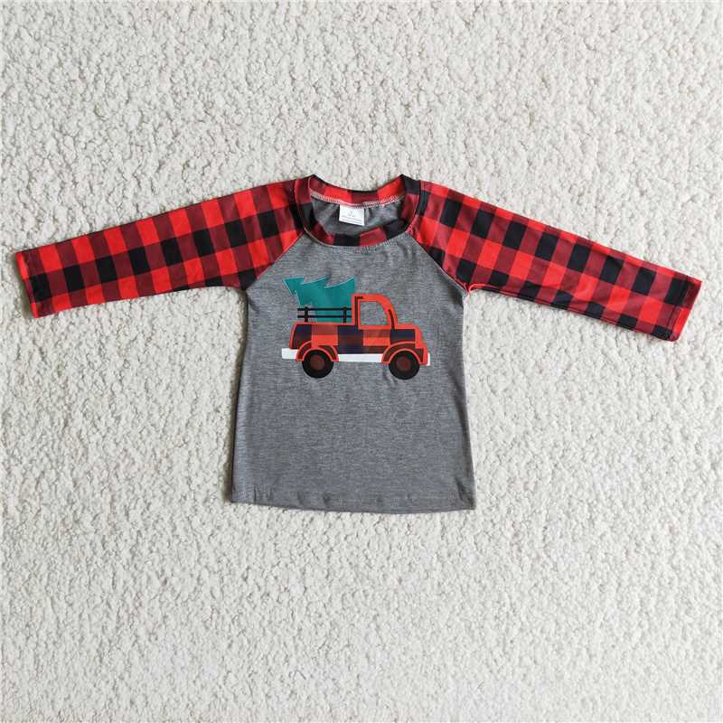 merry christmas boys long sleeve shirt christmas tree car