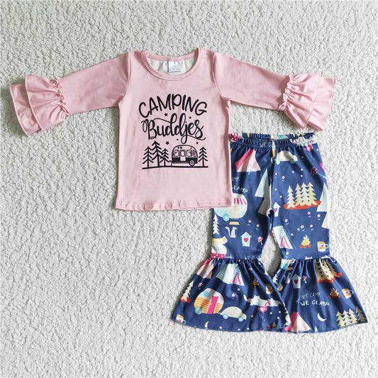 camping buddjes top and bell pants 2 pieces girls outfits kids clothes