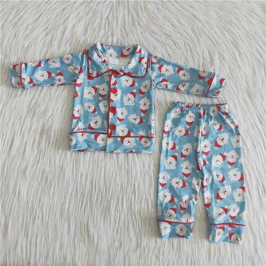 Santa pajamas suit girls long sleeve pants 2 pieces outfits winter sets