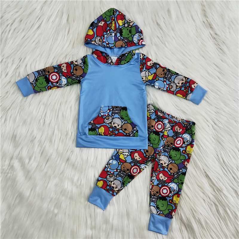 carton winter hooded long sleeve top and long pants sets