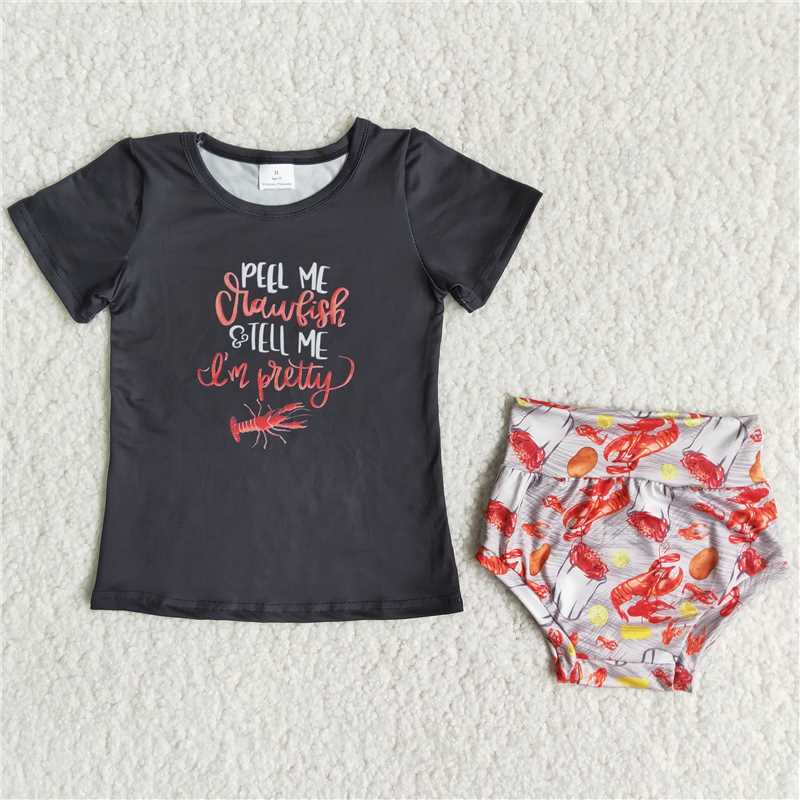 Girls baby bummies sets summer lobster shirt