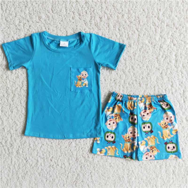 carton pocket boys summer sets short sleeve shirt shorts 2pcs suit