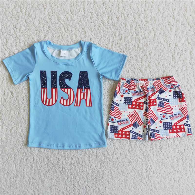 July 4th boys summer sets short sleeve shirt and shorts 2pcs suit