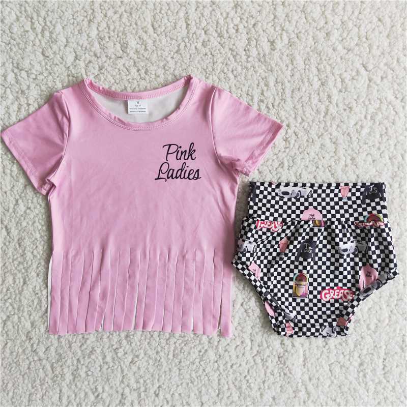 Girls baby bummies sets summer pink shirt