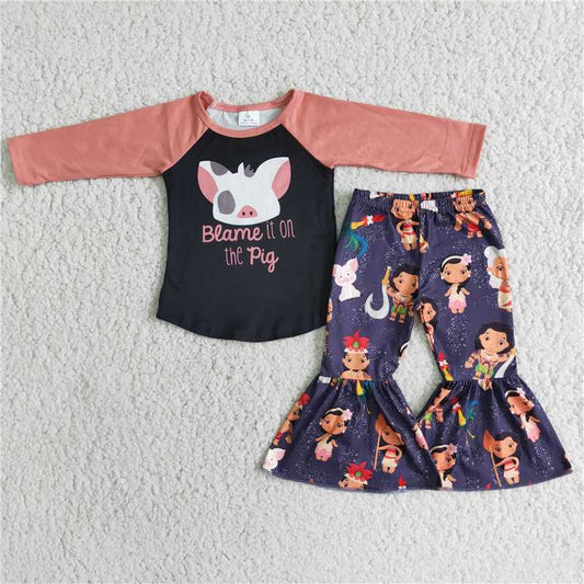 blame it on the pig top and bell pants 2 pieces girls outfits kids clothes