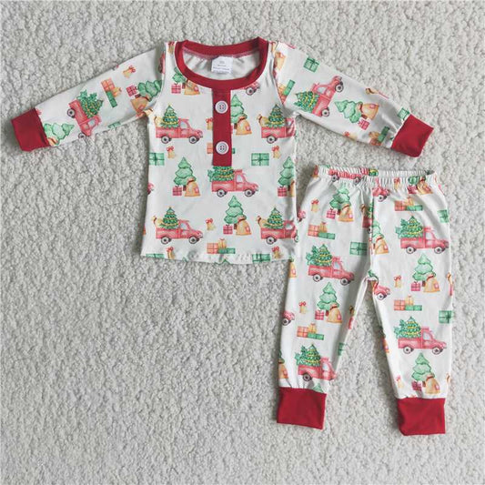 christmas tree pajamas suit boys long sleeve pants 2 pieces outfits winter sets