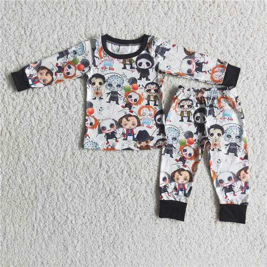 halloween clown pajamas suit boys long sleeve pants 2 pieces outfits winter sets