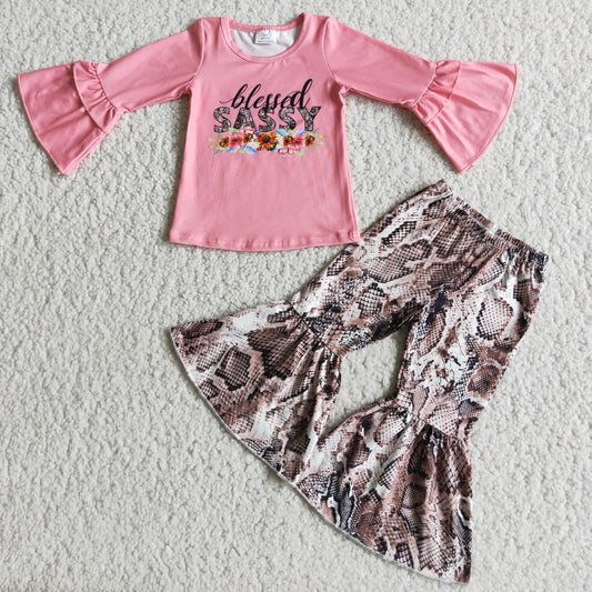 blessed sassy top and snake skin bell pants 2 pieces girls outfits kids clothes