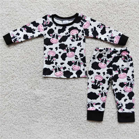 cow pajamas suit boys long sleeve pants 2 pieces outfits winter sets