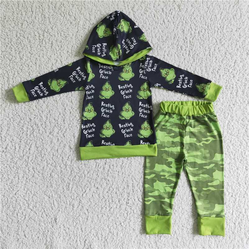 green black christmas boys outfits winter hooded grinch hoodie sets