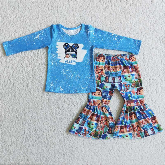 luca blue top and bell pants 2 pieces girls outfits kids clothes