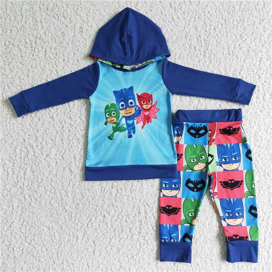 mask man boys winter hooded long sleeve top and long pants sets