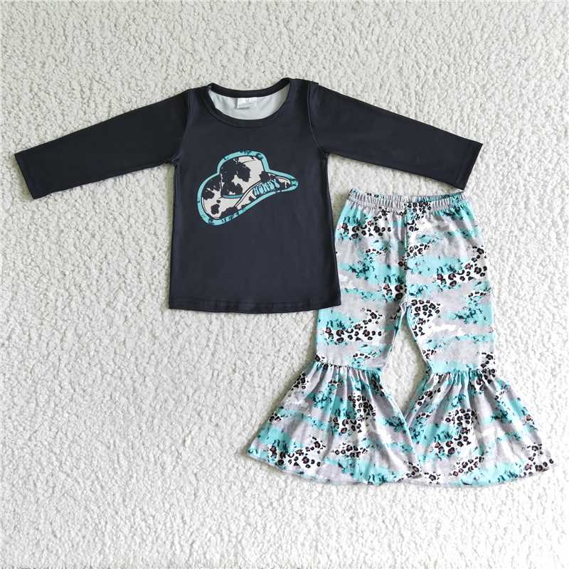 western hat top and cow bell pants 2 pieces girls outfits kids clothes