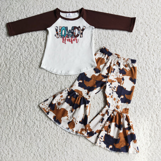 howdy top and cow bell pants 2 pieces girls outfits kids clothes