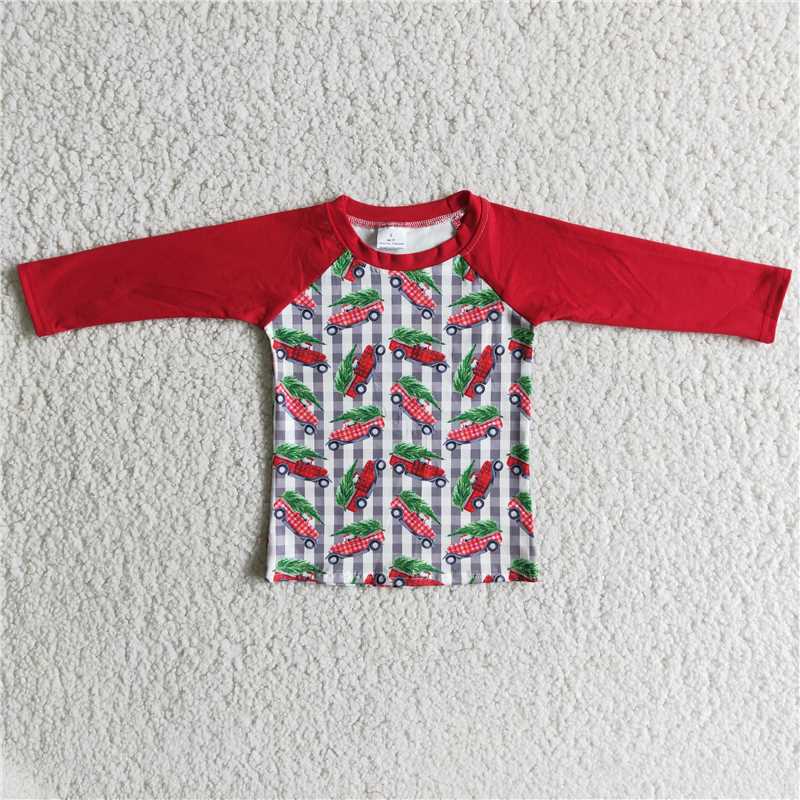 merry christmas boys long sleeve shirt christmas truck and tree