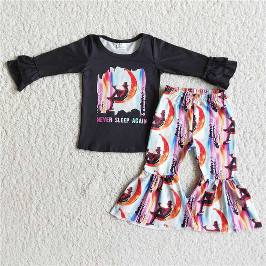 never sleep again top and bell pants 2 pieces girls outfits kids clothes