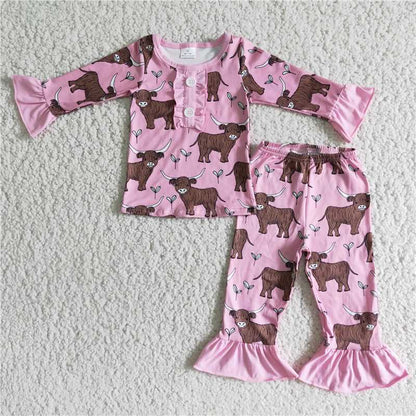 cow 2 pieces girls match boy pajamas sets kids clothes