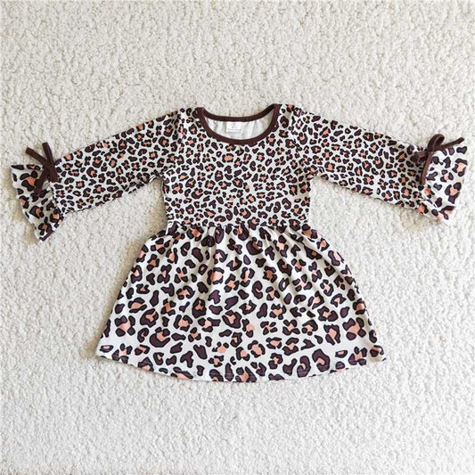 leopard dress long sleeve girls skirt kids clothes