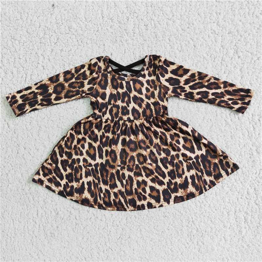 leopard dress long sleeve girls skirt kids clothes