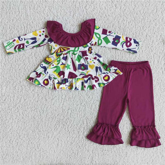 " mardi gras" girl outfits mask top and pants set