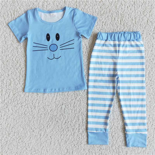 Bunny blue easter boys match girl outfits pajamas sets