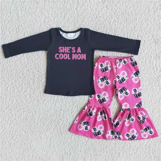 SHE'S A COOL MOM top and BELL pants 2 pieces girls outfits kids clothes