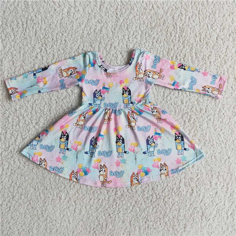 love heart carton blue dogs skirt Valentine's Day Girls Dresses