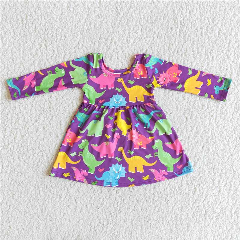 colorful dinosaur dress long sleeve girls skirt kids clothes