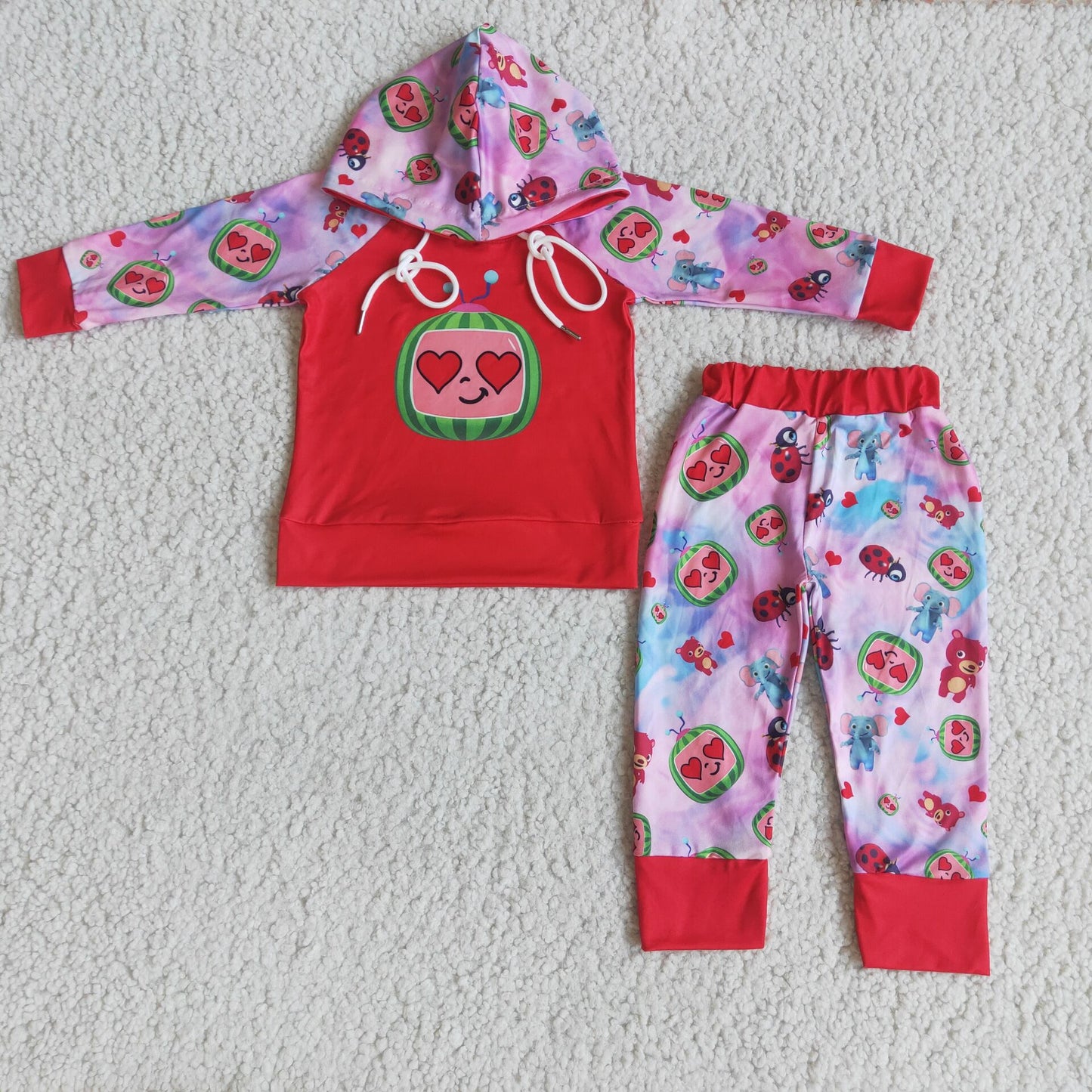 Valentine's Day love boys winter hooded long sleeve top and long pants sets